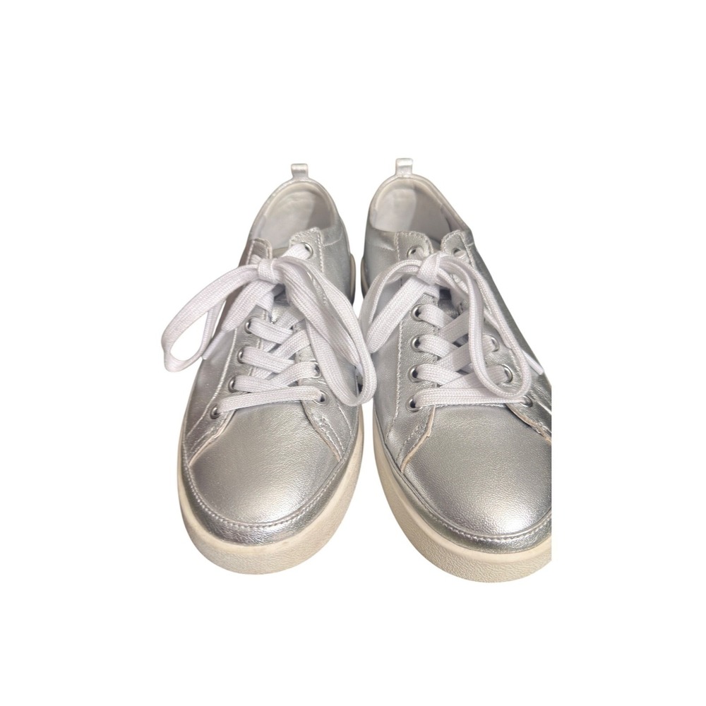 Vionic Winny Silver Metallic Leather Lace Up Sneakers Womens Size 9 Orthopedic